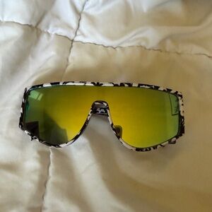 Mirrored Yellow Shield Sunglasses with Black & White Frame